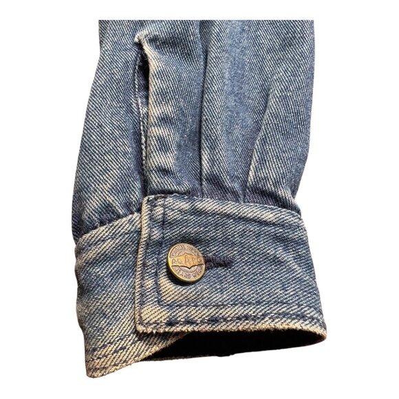 VINTAGE AGAPO DENIM JACKET FUNKY CHIC WITH RIBBON TRIM GROMMET BUTTONS SIZE M - Picture 6 of 10